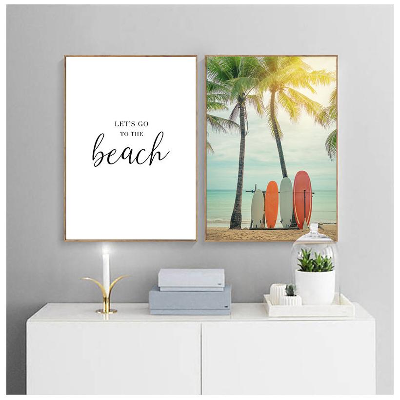 Pittura su Tela Paesaggio Vintage Tavola da Surf Palme Furgone da Surf Poster di Viaggio Vacanza Stampa Arte Murale Immagini Per Decorazione Casa