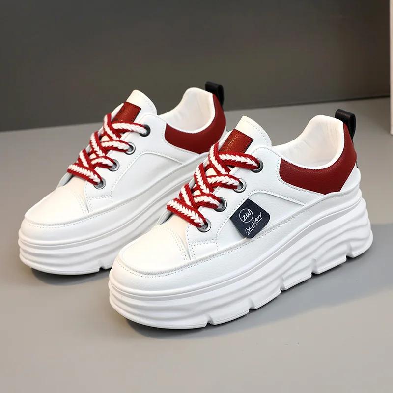Klobige Luxusmarke Damen Leder Freizeitschuhe Frühling Neu Dicke Erhöhung Sneakers Weibliche Vulkanisierte Schuhe Vielseitig De Mujer
