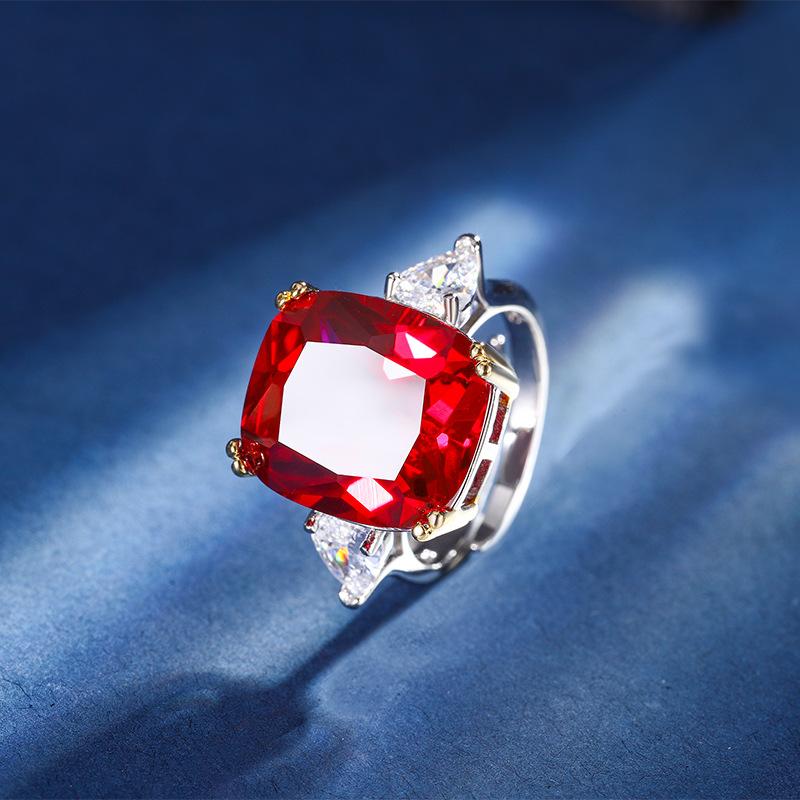 Jewelry Copper Bottom Gold-Plated Simulation Color Treasure Corundum Fat Rectangular Simple Ring Female 14 * 16