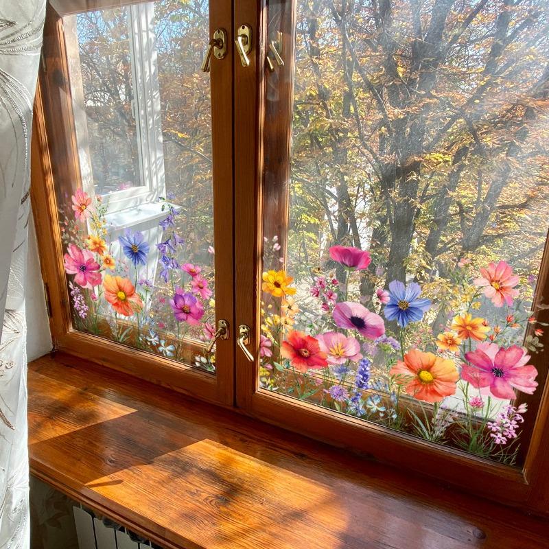 Blumen Fensteraufkleber Buntes Blumenbouquet Statisch Doppelseitiger Fensteraufkleber Wiederverwendbar Pflanzen Fensteraufkleber Abnehmbar Für Zuhause