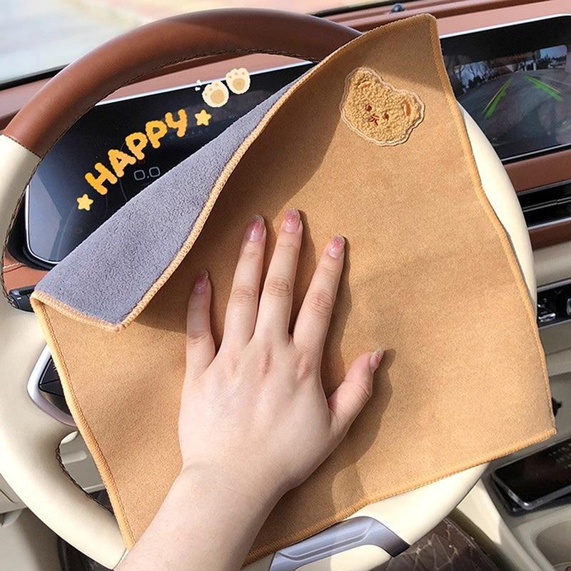 Double-Sided Suede Bear Towel, Absorbent And Residue-Free Suede Car Cleaning Towel, Household Cleaning Cloth, Extra Thick