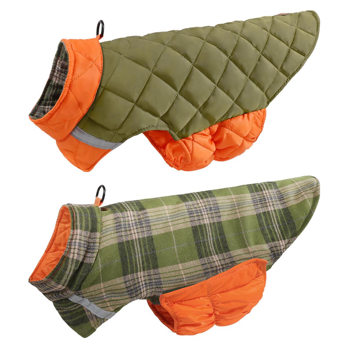 

Dog Winter Jacket Reflective Comfortable Fabric Warm Pet Clothing Outdoor Green Plaid Cotton padded Coat Pull Pet VestWindproof M