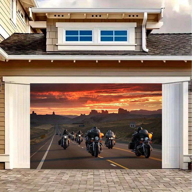 2D düzlem 1 parçalı motosikletli gün batımı yol gezisi arka planı ev ve duvar dekorasyonu