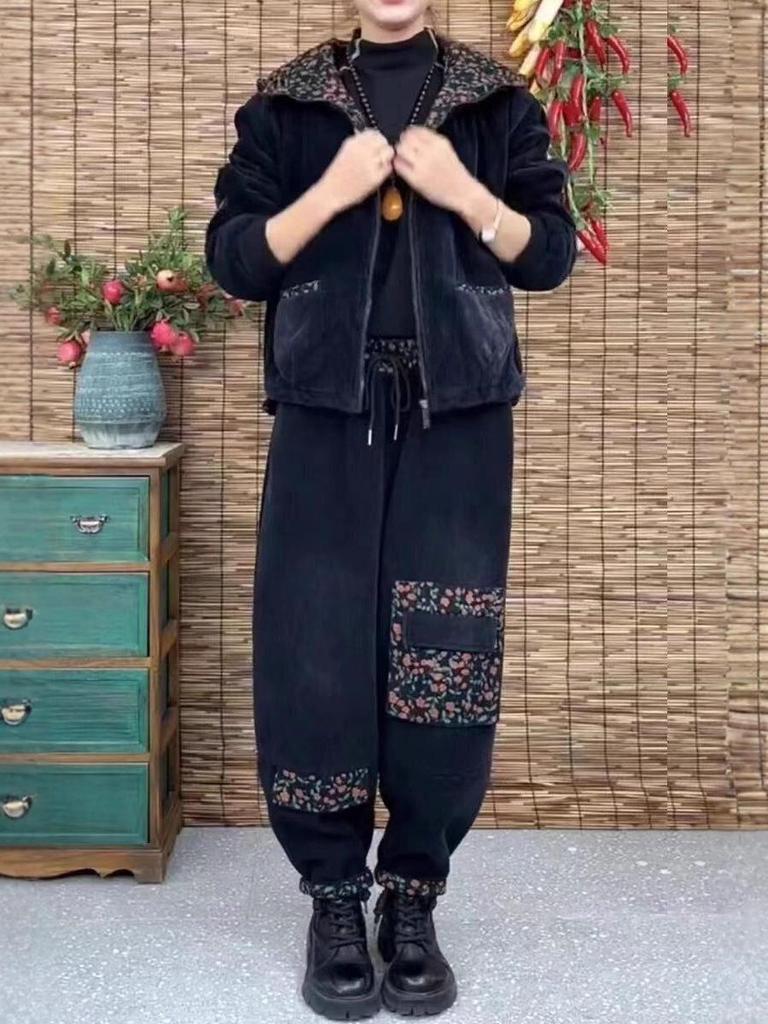 Cord-Kapuzenjacke & Hose Set mit Flanellfutter – Große Größen, Locker & Stilvoll für Herbst/Winter.