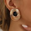 Orecchini a Bottone Geometrici Ovali Filettati in Metallo Vintage per Donna Lusso Nero Cristallo Irregolare Orecchini Accessori Gioielli da Festa