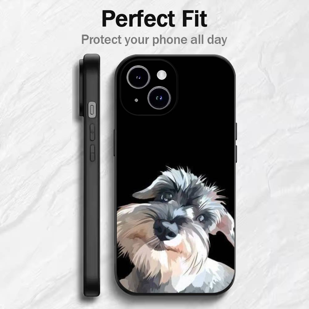 Cartoon Schnauzer Dog  Phone Case For 17 16 15 14 13 12 11 Mini XS XR X 6S 6 Pro Max Plus Black Soft Cover