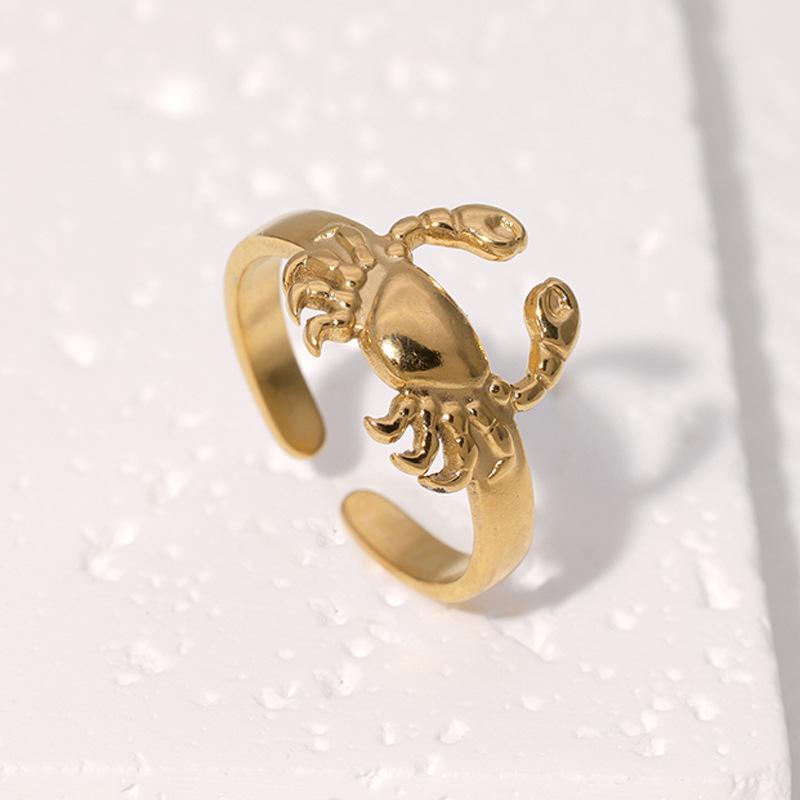 18K Goldplattierter Edelstahl Krabbenring - Serie Meeresbewohner
