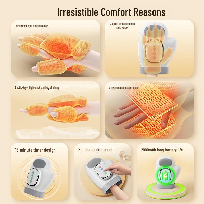 Aux Electric Hand Massager with Heat and Finger Joint Therapy CN Plug (adapter Included)