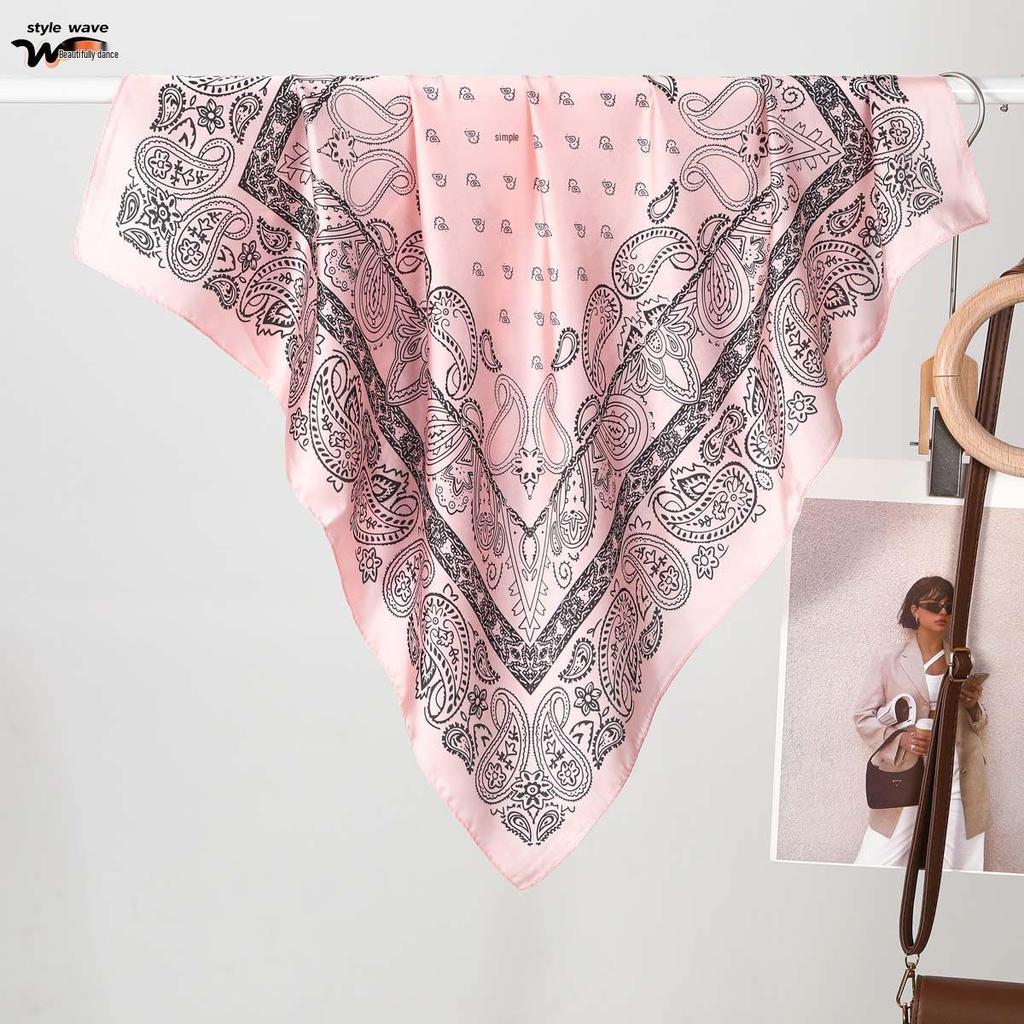Xiaohongshu Women's Retro Faux Silk Printed Scarf - Versatile Spring/Summer Accessory.