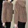 Fleece Thickened Warm Hooded Sweater Cardigan Women's Autumn and Winter Loose Imitation Lamb Plush Coat