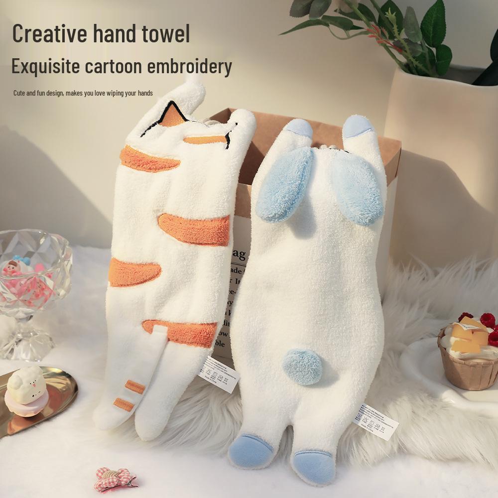 Cute Animal Coral Fleece Hanging Towel - Quick Dry, Absorbent, Creative Design