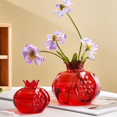Creative and Minimalist Red Glass Pomegranate Glass Vase Hydroponic Planter Vase for Wedding Party Home Table Decor Holiday Gift