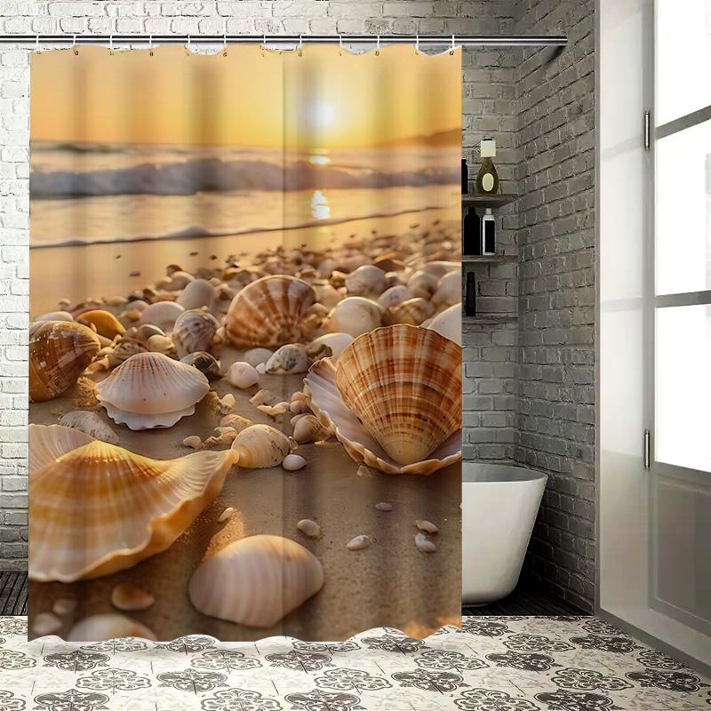Sunset Seashell Beach Shower Curtain - Vibrant Coastal Design for a Waterproof and Unique Bathroom Décor