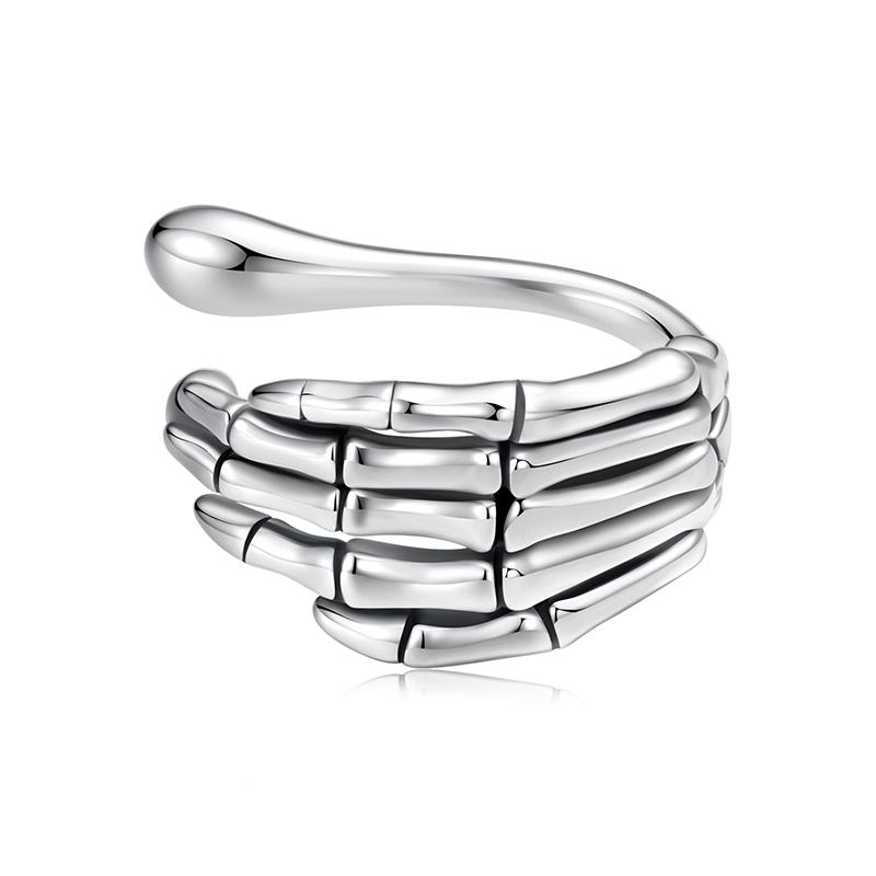 BAMOER Mono 925 Sterling Silver Skeleton Hand Ear Cuff Punk Style Ear Clip Earring for Women SCE1852