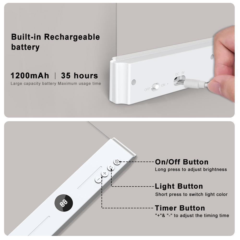 LED Bedside Reading Lamp with Timer - Eye Protection, Dimmable, Nightlight & Doodle Function