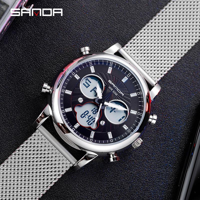 SANDA Simple Trend Watch Male Student Fashion Double Electronic Watch Digital Sports Waterproof Watch