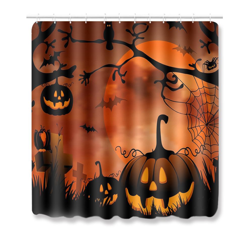 Halloween Bathroom Shower Curtain Floor Mat Combination Four-Piece Set Bathroom Toilet Carpet Door Mat
