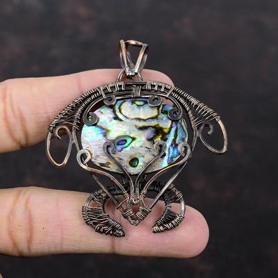 Abalone Shell Pendant Copper Wire Wrapped Pendant Copper Jewelry Real Gemstone Pendant Handmade Wire Wrap Jewelry Tortoise Pendant For Gift