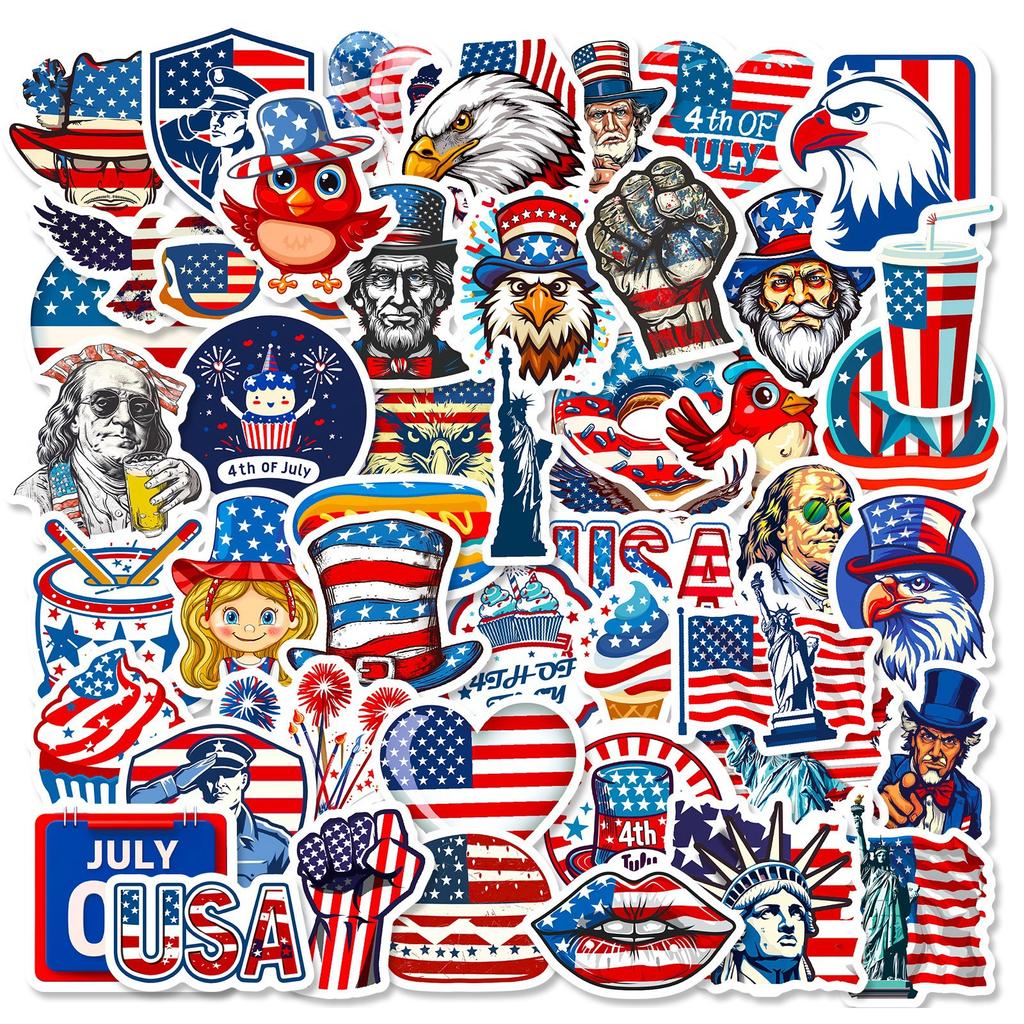 50 Unabhängigkeitstag Aufkleber Amerikanische Festival Feier Doodle Aufkleber DIY Koffer Laptop Aufkleber