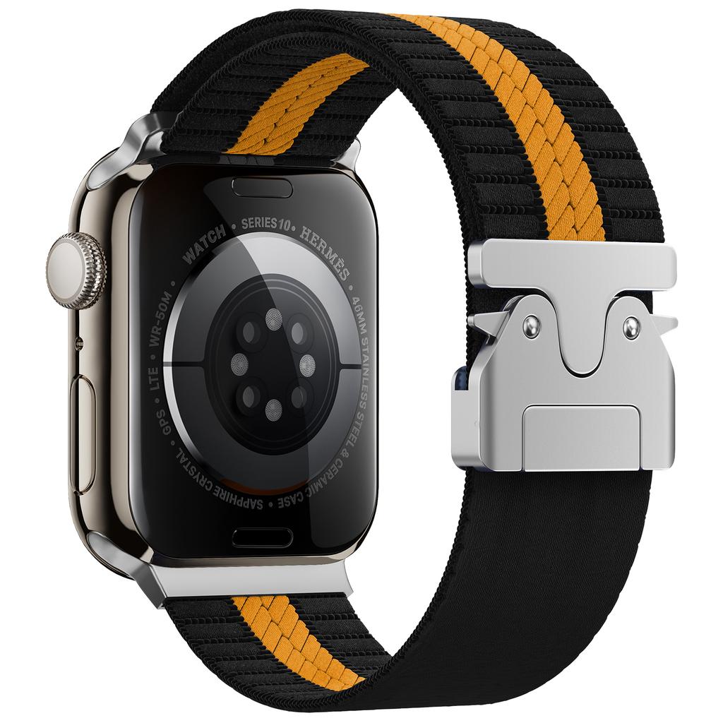 Nylon Watch Band for Apple Watch Ultra 3 2 1 49mm/Series 11 10 46mm/9 8 7 45mm/SE3 SE2 SE 6 5 4 44mm/3 2 1 42mm Stripe Design Parachute Buckle Strap