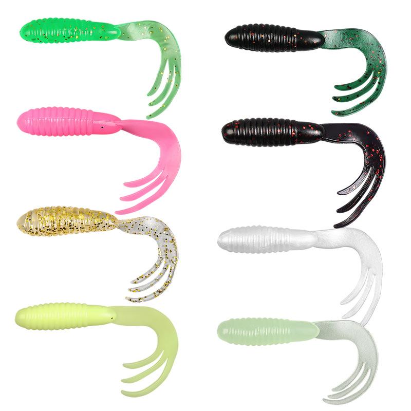 4-6.5cmLure Soft Bait Set80PCSThree-pronged Tail Curled Tail Maggot Bionic Fake Bait for Bass and Pike Specialized Lure