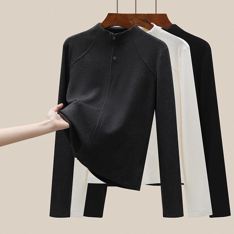 

Women s Slimming Stand Collar Fleece Zipper Cardigan - Double-Sided, Long-Sleeved, Thickened, 2025 Autumn/Winter Collection XL