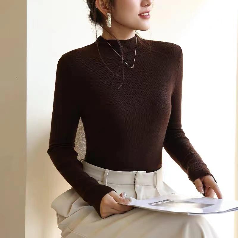 Cashmere Sweater Women's Half High Neck Base Sweater Autumn and Winter Slim Fit Knit Inner Top Solid Color Thickened