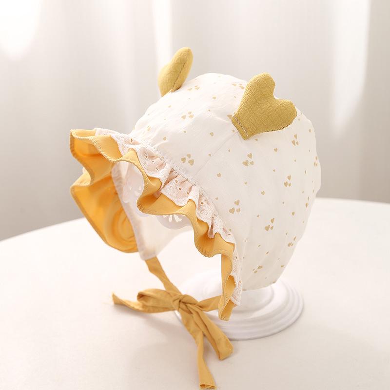 Floral Print Baby Girl Hat with Lace Trim and Ear Protection for Spring/Summer