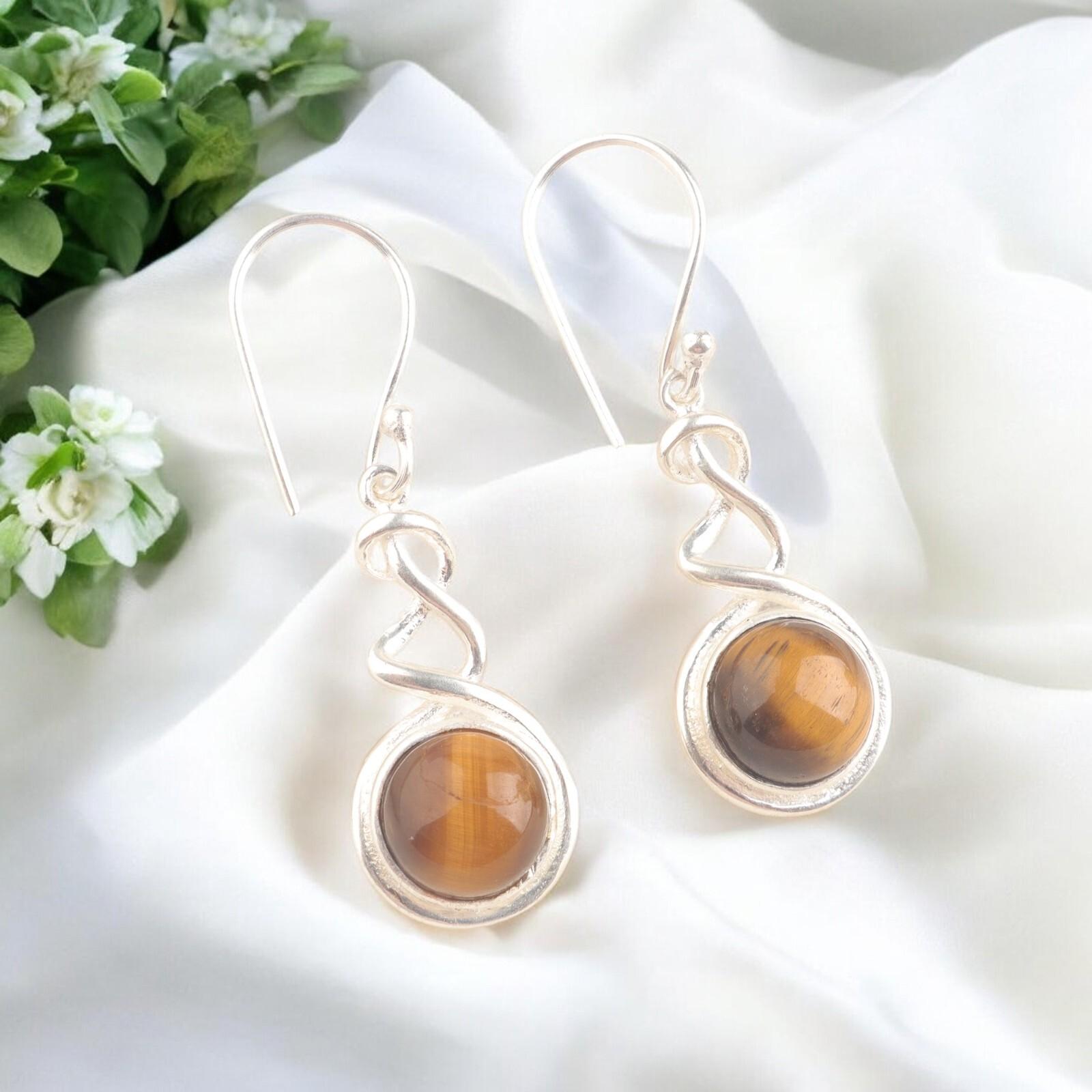 

Серьги из желтого тигрового глаза из стерлингового серебра 925 пробы, Серьги для помолвки CE-14-29