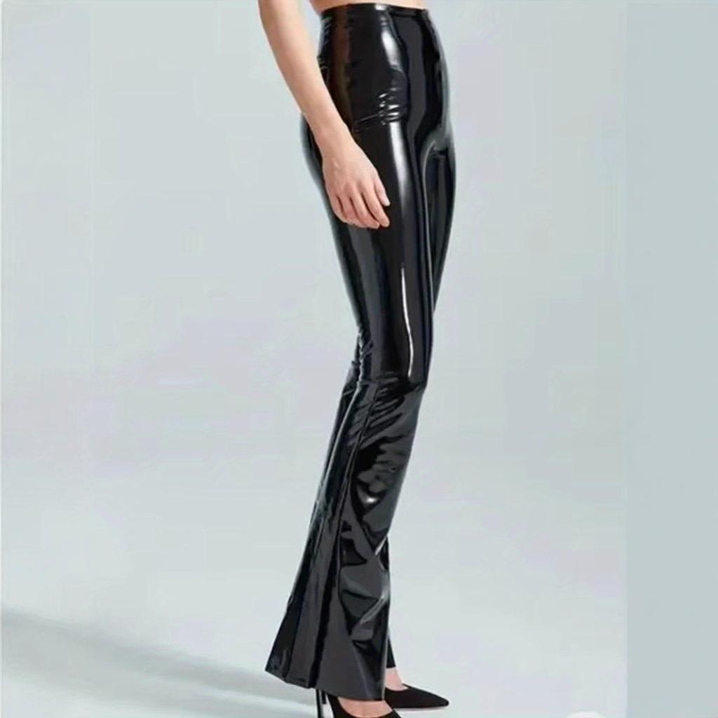 PU Mirror Leather Pants New Women's Clothing Sexy High Waist Black Casual Micro-pull Trousers
