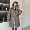 Down cotton jacket for women, medium and long, 2025 winter new style, Korean style, loose, thin and thick, large size, casual warm cotton jacket