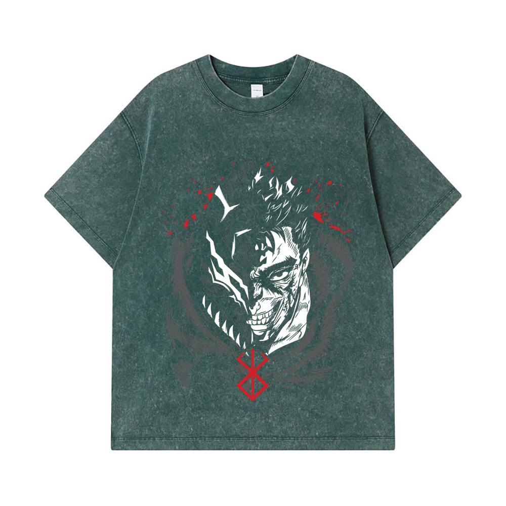 275 GSM Gewaschene T-Shirts 100% Baumwolle Berserk V9 Druck Unisex Schweres Baumwoll-T-Shirt