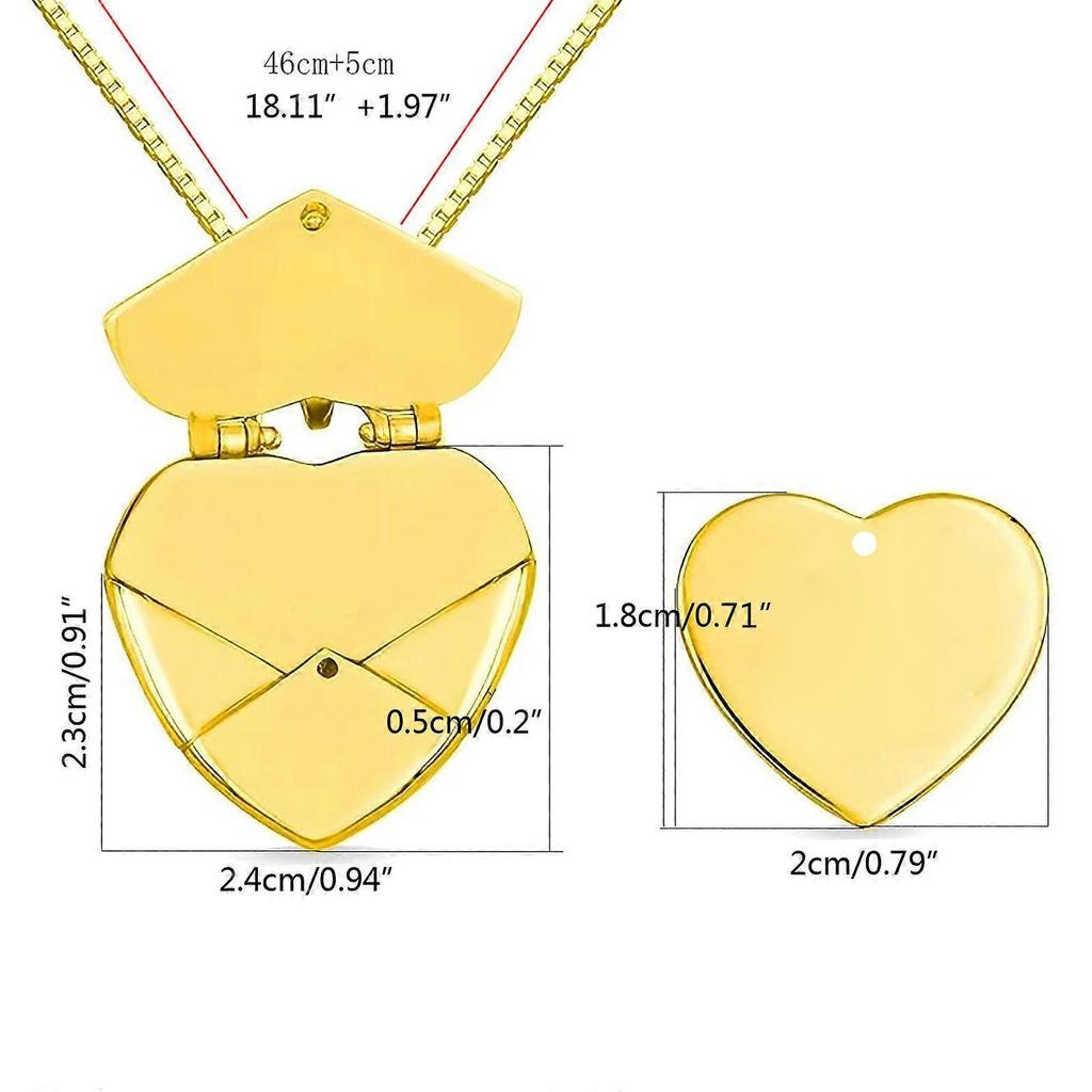 Stainless Steel Engravable Heart Envelope Locket Heart Envelope Necklace Heart Pendant Necklace Woman Party Jewelry Gift