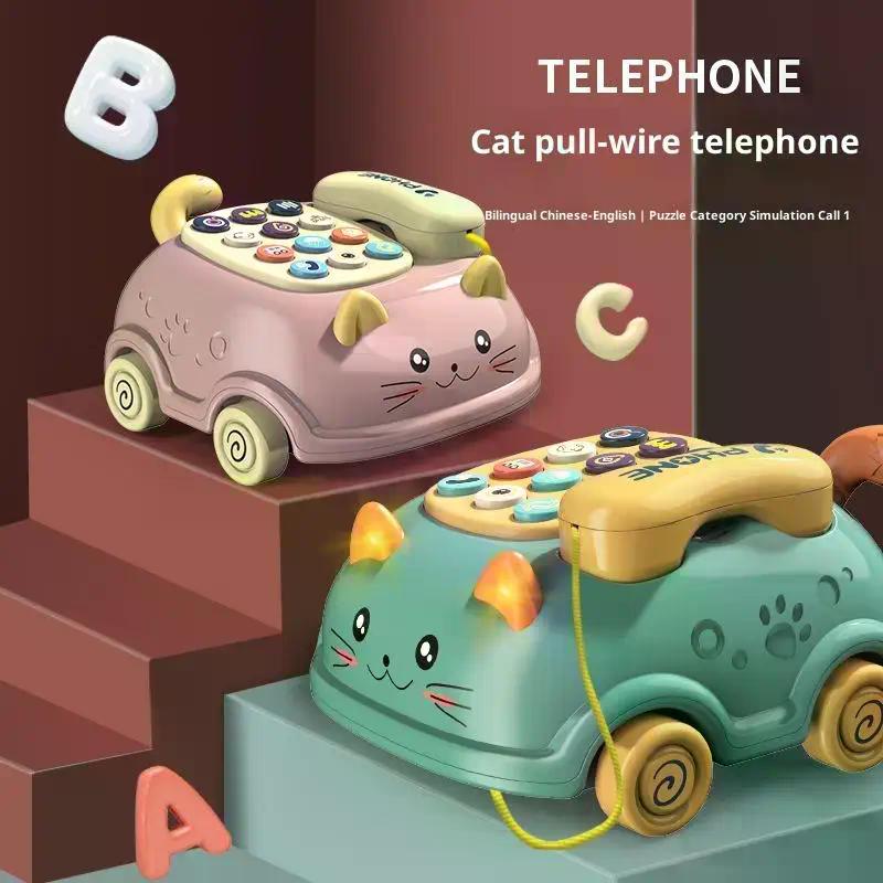 1Pcs Toddler Learning Toy With Lights Cat Telephone Story Early Education Montessori Gift Baby 3-In-1 Musical Phone Toys