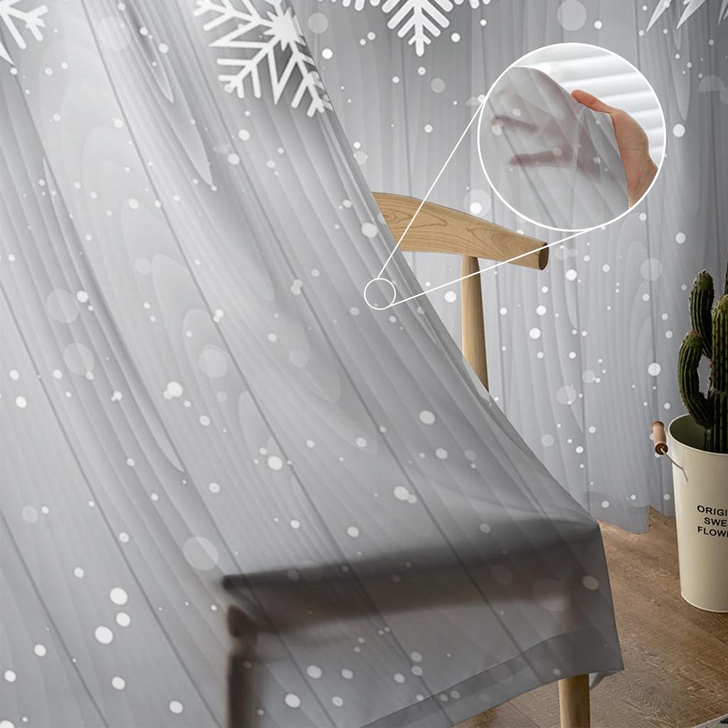 Christmas Pine Needles Snowflakes Wood Grain Sheer Curtains Living Room Decoration Window Curtains Kitchen Tulle Voile Curtains