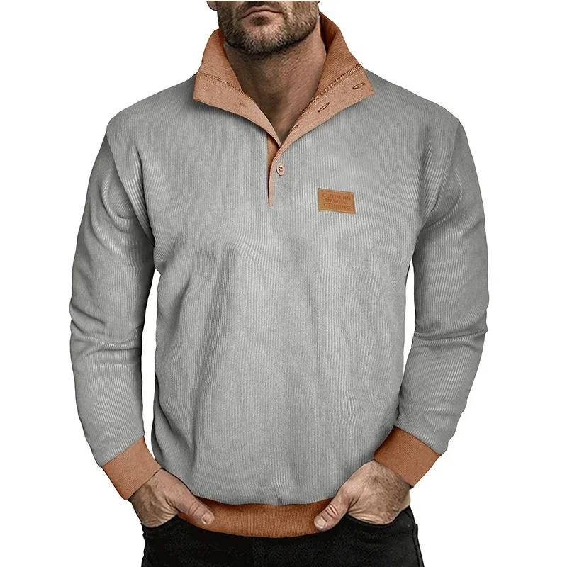 Autumn Winter Men's Casual Hoodie Long Sleeve Corduroy Fleece Stand Collar Loose Warm Sweatshirts Men