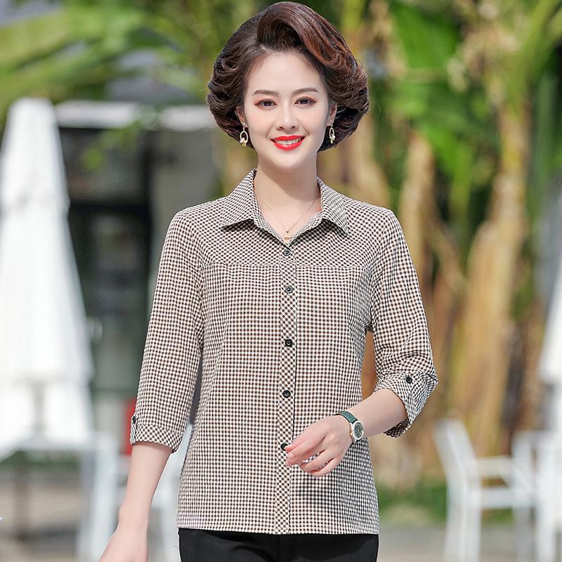 

Women s Lightweight Summer Plaid Cotton Shirt with Three-Quarter Sleeves 2XL (110-120 jin)