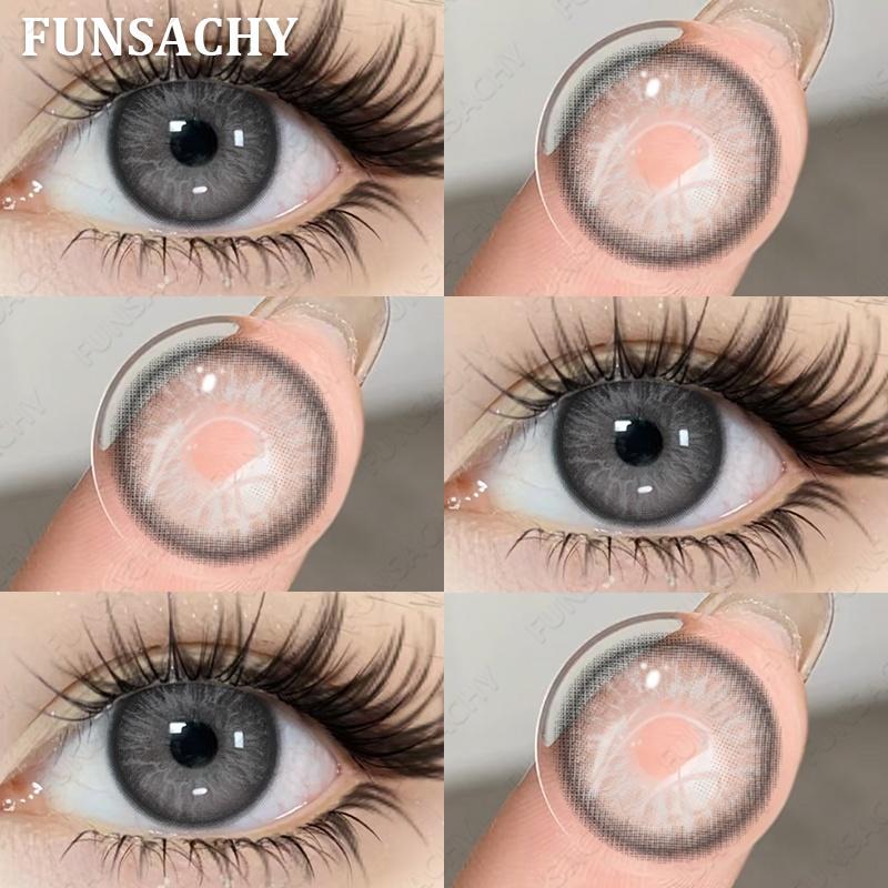FUNSACHY 1 Pair Natural Brown Contact Lenses for Eyes Beautiful Pupils for Makeup Cosmetics Brown Color Lenses Gray Softlens