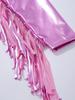 Girls Dance Jacket Metallic Tassel Design Turn Down Collar Long Sleeve Zipper Fringe Party Top