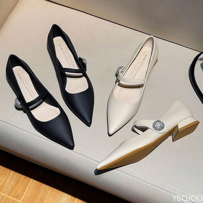 French Pointed Mary Jane Shoes Fashion Female Retro Comfort Flats Ladies Elegant Low Order Shoes Black Sexy Women's Flat Zapatos