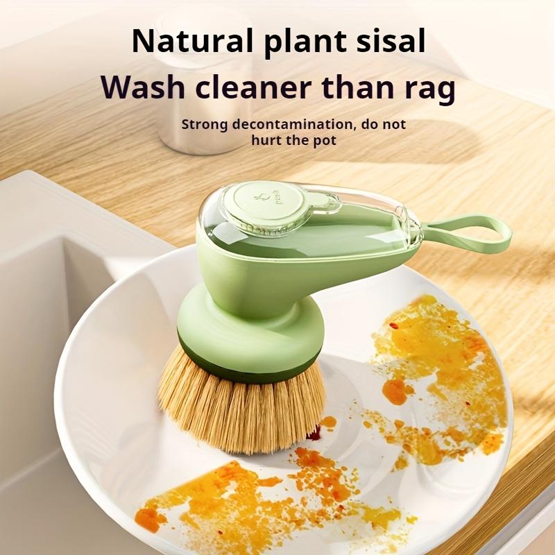 1 Stück Ergonomische Spülbürste mit nachfüllbarem Seifenspender, Naturborsten aus Sisalfasern, Ideal für Antihaftpfannen, Gusseisenpfannen