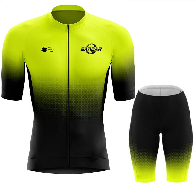 2025 Cyklistický oděv s vysokou viditelností pro muže - Set dres s krátkým rukávem + polstrované šortky, odvádějící vlhkost, cyklistické sportovní oblečení