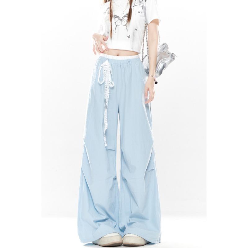 Blue overalls women's dopamine new summer casual quick-drying straight sports wide-leg pants