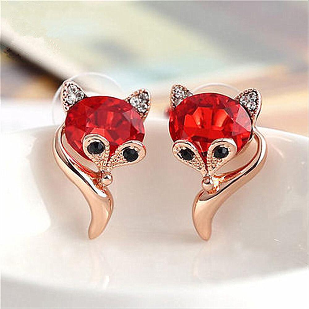 Fox Cubic Zirconia 925 Silver Stud Earrings Women Animal Jewelry Gifts A Pair