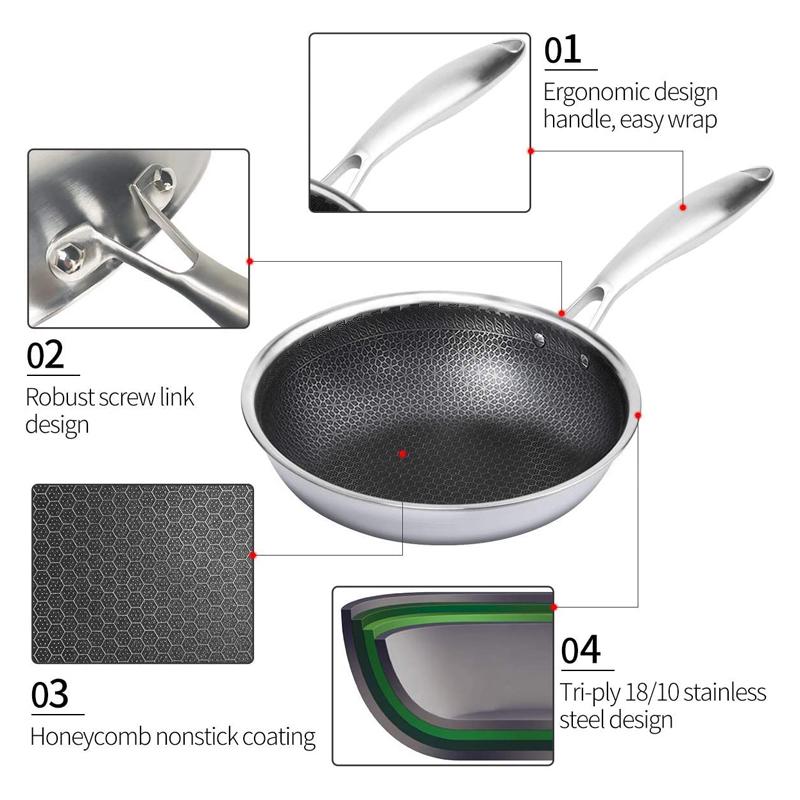 Factory Wholesale Black Nonstick Honeycomb Frying Pan Kitchen Portable Stainless Steel Fry Pan