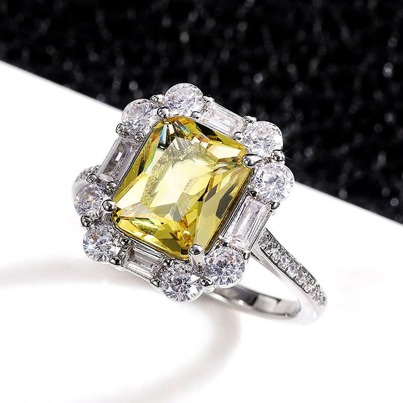 New Elegant Yellow Cubic Zirconia Women Rings Luxury Wedding Anniversary Party Lady's  Accessories Bright Fashion Jewelry