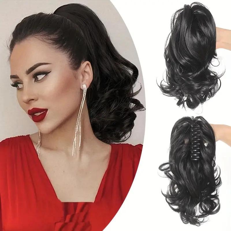 Накладной хвост на заколке-крабе Короткий Кудрявый Волнистый Хвост Накладные Волосы Зажим-Клешня на Хвост Волос для Женщин