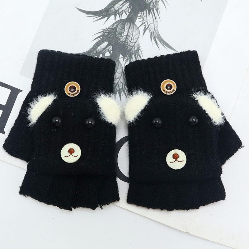 Children's Winter Wool Flip-Top Gloves - Warm, Cartoon Design for Elementary Boys & Girls
