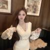 Spicy Girl Lace V-Neck Dress: Elegant French-Style, Slimming, and Hip-Hugging White Skirt for Women