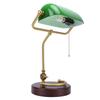 Vintage Schreibtischlampe 350 Grad drehbar Antike Tischlampe mit Zugschalter Holzsockel Glasschirm für Schlafzimmer Wohnzimmer